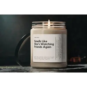 Smells Like She's Watching Friends Again Candle, TV Inspired Scented Candle, Ross and Rachel Fan Gift, Friends Merch for Her
