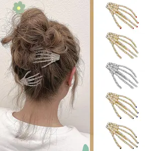 5 Colors Halloween Skeleton Hair Clips, 5 count Hands  Gothic Goth Hair Clip Accessories Gifts for Women Party Hair Pins Decoration