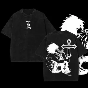 ToolHeaven Limited Edition Lawliet "L" Ryuzaki Death Note Anime Double Printed Oversize Lightweight Acid Washed Tee, Gift For anime lover, anime merch