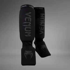 Venum Kontact Shin Guards - Black/Black, Durable Design, Comfortable Fit, Ideal for Combat Sports