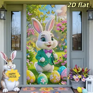 Easter Bunny Background Door Banner, Polyester Fabric, Easter Party Decor, Party Decorations Banners, Birthday, Wedding, Holiday Celebrations, Home Garden Decoration