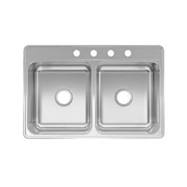 Keeney 4666327 Countertop Double Bowl Kitchen Sink, Top-Mount Stainless Steel Kitchen Fixture, 33x22 in