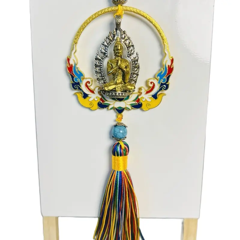Buddha Charm Pendant with Colorful Tassel and Decorative Elements Buddha Charm Pendant