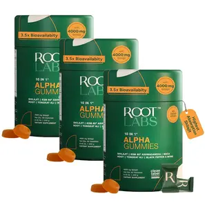 3 Pcs Root Labs Alpha 10-in-1 Shilaiit Gummies 4000 mg  Holiday Gift FQ-Ready Energy Stamina & Focus Zero Sugar KSM-66Ashwagandha,Tongkat Ali,Maca Vegan 60 Count