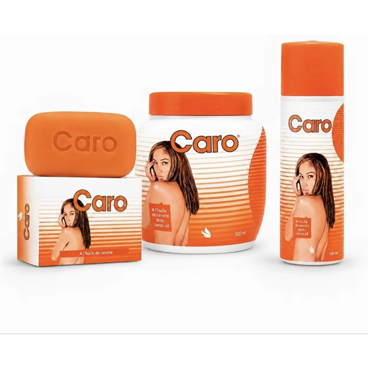 Caro Caro Soap, 500ml Jar, and 100ml Bottle - Orange Color, Moisturizing Formula, Ideal for Daily Use