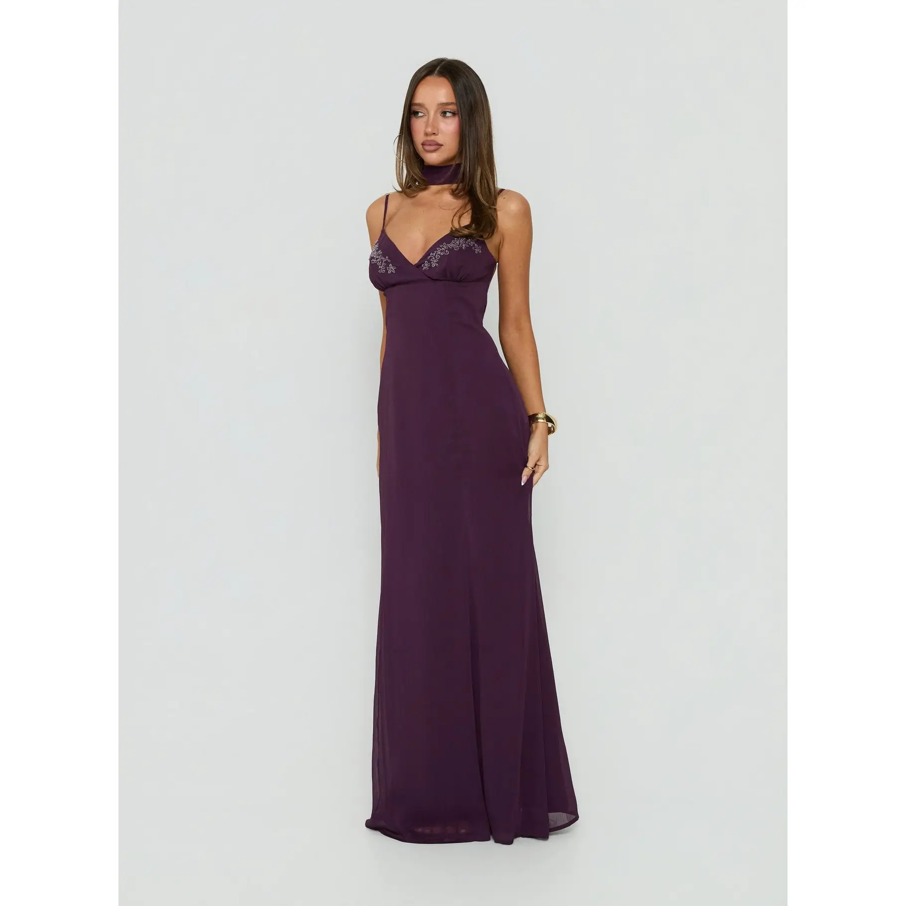 Jadira Scarf Maxi Dress Plum