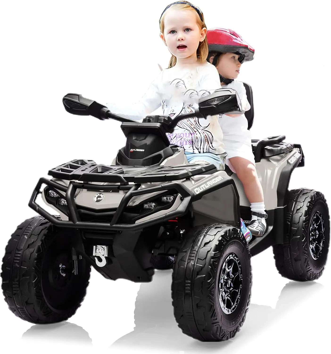 GAOMON Gray 24V Two Seater Licensed Can Am Ride On ATV For Kids With Four 200W Motors Foam Tires Bluetooth Three Speed Settings Led Lights And Dual Safety Belts Gray
