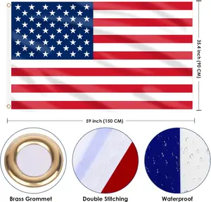 Cosymate US Flag United States Flag USA Flag American Flag 3x5ft with Brass Grommets, Vivid Color, UV Fade Resistant, Canvas Header, Double Stitched, US National Flag, 90x150cm