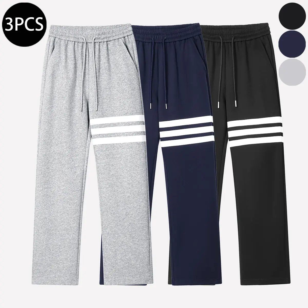 Three-piece set men's solid color plus size fashion sports pants, versatile for all seasons, suitable for both autumn and winter, Active Pants, Athletic Tracksuit, All-Season