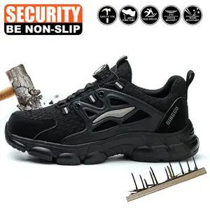 Men's Work Sneakers with Breathable Mesh - Steel Toe, Anti-Slip EVA Sole, Casual Striped Style & Elastic Closure safety,FathersDayGift