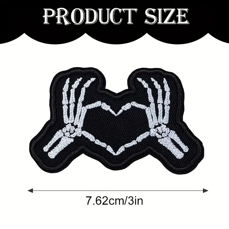 3Pcs Gothic  Applique Patches - Skull Heart Skull Embroidery Design, Punky Iron-On/Sew-On Adhesive Backing for Clothes & Accessories