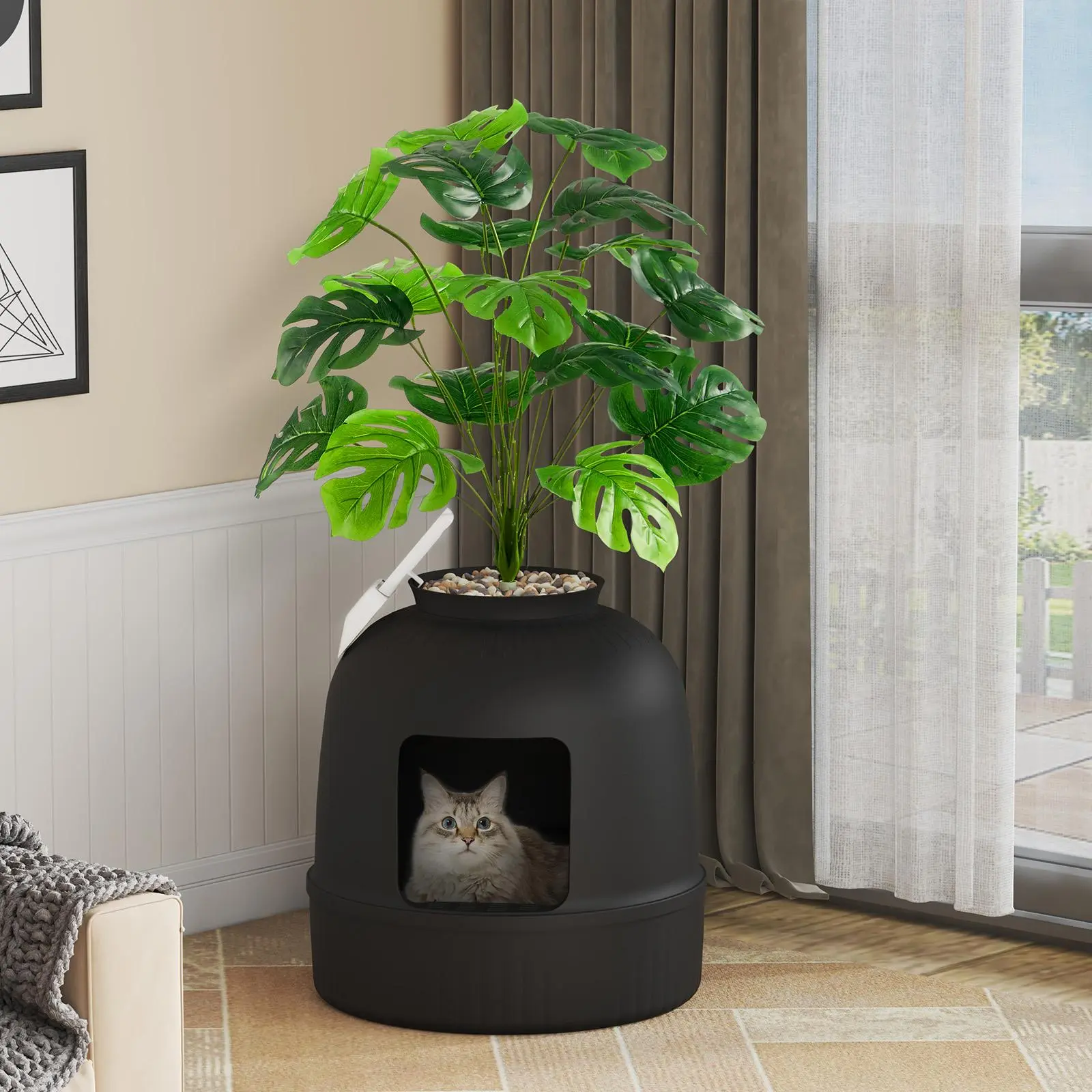 Lifewit Covered Cat Litter Box - Kitten Litter Box with Faux Plant or Castle Design, Hidden Enclosure Tray, Scoop, Odor Control, Carbon Filter for Living Room, Bedroom