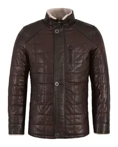 MotorCycleJackets Men's Faux Shearling Quilted Brown Bomber Leather Jacket