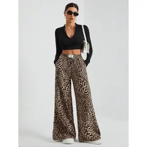 Women’s leopard print wide-leg pants — comfortable, casual everyday wear for autumn and winter; fashionable GARMENTARY pants
