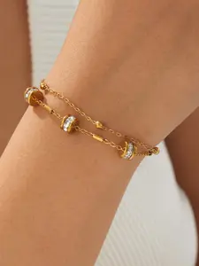 Crystal barrel double chain stainless steel elegant jewelry stackable High Quality bracelet for women