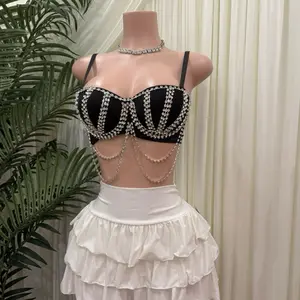 Women's Chic Bling Camisole Bra Top - 1-Piece Elegant Fashion Clothing, Statement Underwear for Bottom Matching (Black), Elegance