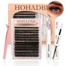 HOHADBR Eyelash Clusters Kit, Cosmetic D-Curl Thick 10-18MM Volume Lash Extensions with Waterproof Bond, Seal & Curling Tweezers for Beauty & Personal Care Makeup Tools,familyfun