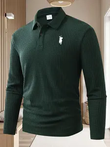 Men's Long Sleeve Polo Shirt, Casual Fitted Design, Textured Fabric, Perfect for Spring & Fall, Stylish Golf Sportswear