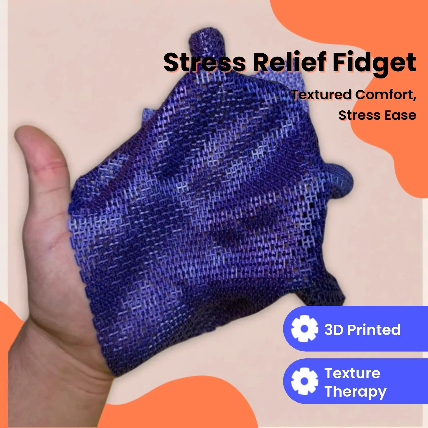 MASSIVE 3D Printed Fabric Fidget - Textured Material for Stress Relief and Sensory Stimulation Unique Tactile Experience Ideal for Anxiety Management