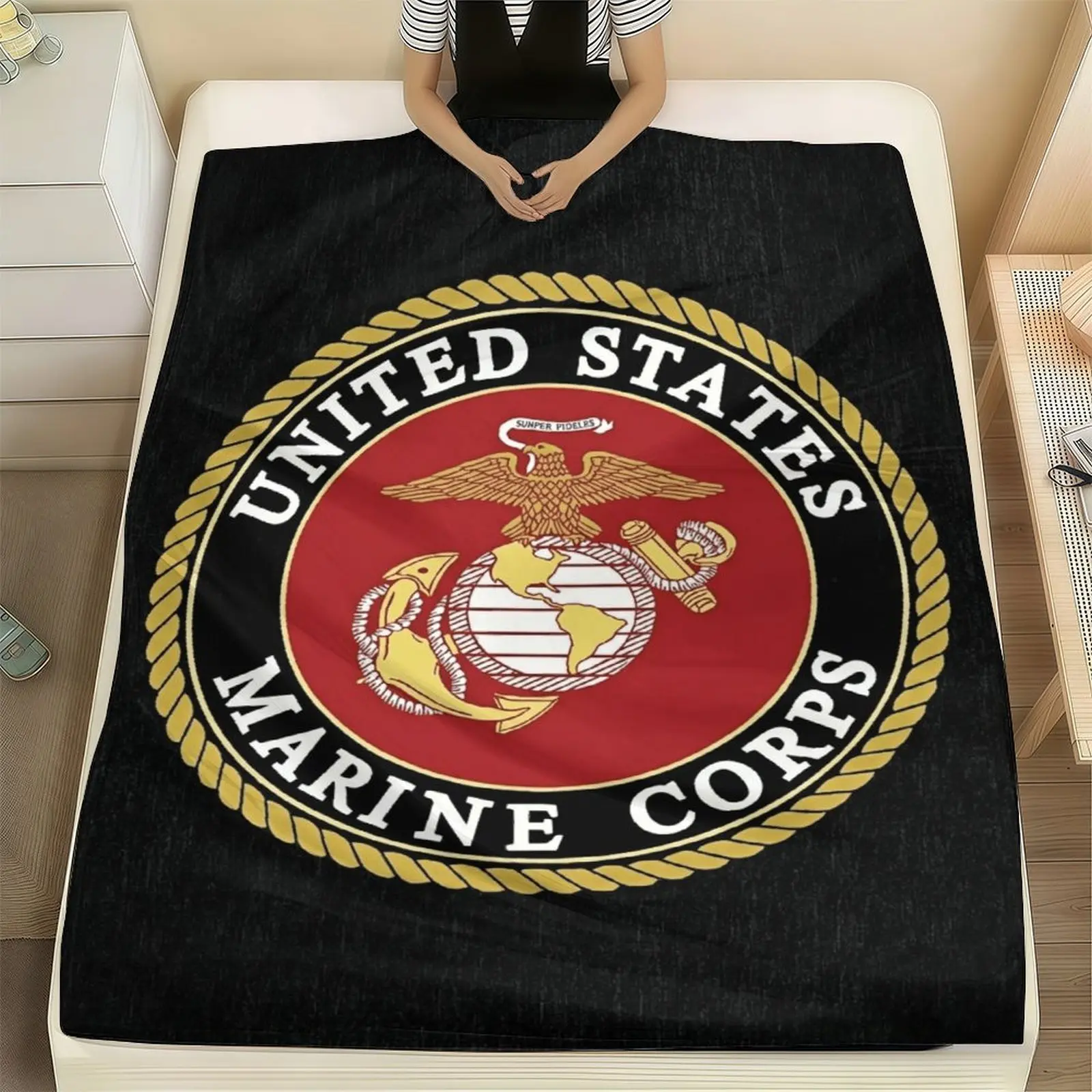 USMC Eagle Globe Anchor Throw Blanket, Semper Fidelis Patriotic Fleece for Veterans, Marine Corps Inspired Blanket, Perfect for Memorial Day, 4th of July & Veterans Day Gifts for Men , Dad, Friends ，Veterans Day Gifts ,Fathers Day Gifts