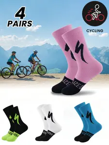 4 Pairs Men's Cycling Socks, Outdoor Sports Ankle Compression Fabric, Ideal for Mountain Biking, Road Bike, Triathlon, Hiking, Running