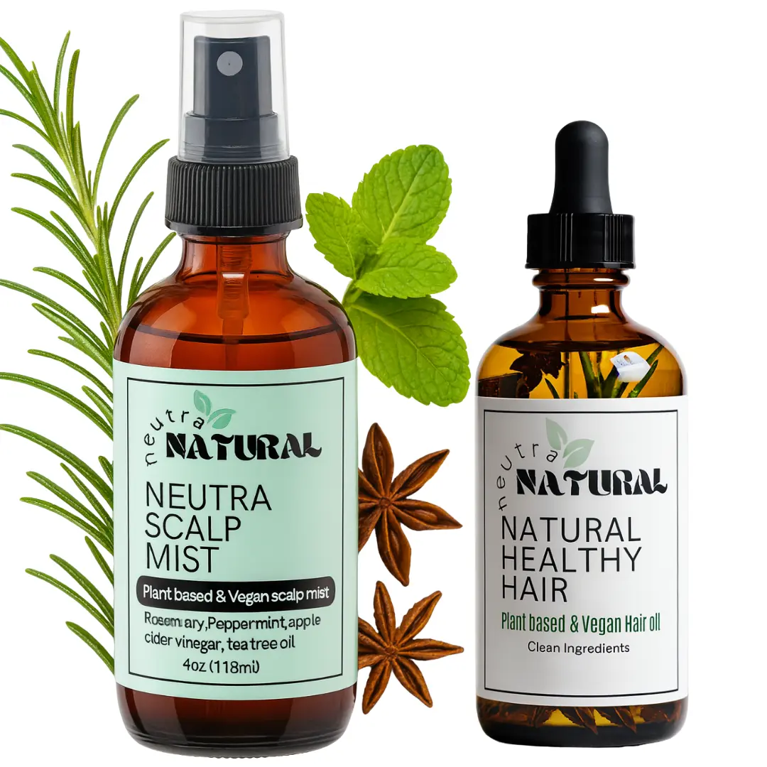 Neutra Natural 2-Piece Haircare Bundle - Anti-Dandruff Scalp Tonic (Apple Cider Vinegar, Rosemary, Tea Tree) + Nourishing Hair Growth Oil (Castor, Olive, Coffee, Vitamin E) - Clean Plant-Based Moisturizing Restore Blend Treatment, Lightweight