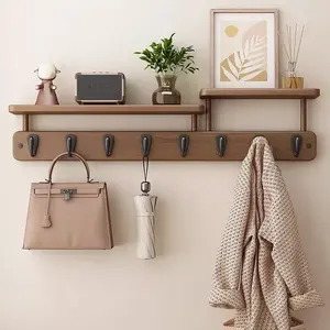 Modern Simple Coat Rack, Small Space Design, 4 Hooks, Round Iron Hooks, Wall-Mounted, Bamboo Material, Multi-Functional Clothes Hanger, Home Organizer Hook