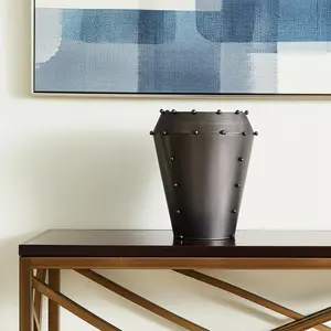 HomeRoots 608293 Modern Gray Metal Table Vase, 12 in. Decor Piece for Flowers, Ideal Gift for Home Decor