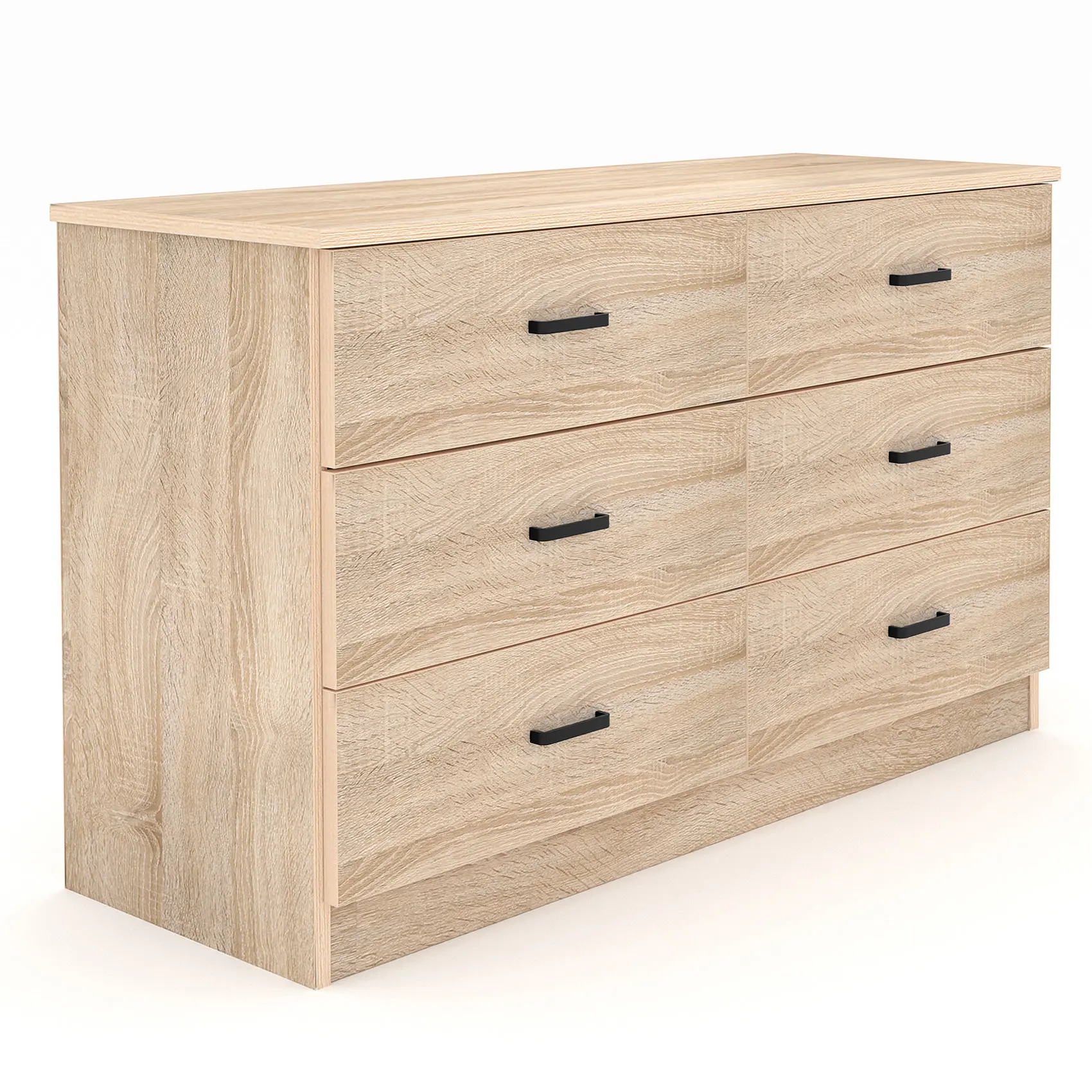 Solid Wood 6-Drawer Dresser - Interior Storage Furniture, Modern Credenza Cabinet, Cabinet Bedroom Furniture, Bedroom Decor, Multi-Functional TV Stand & Organizer for Living Room, Oak/Walnut