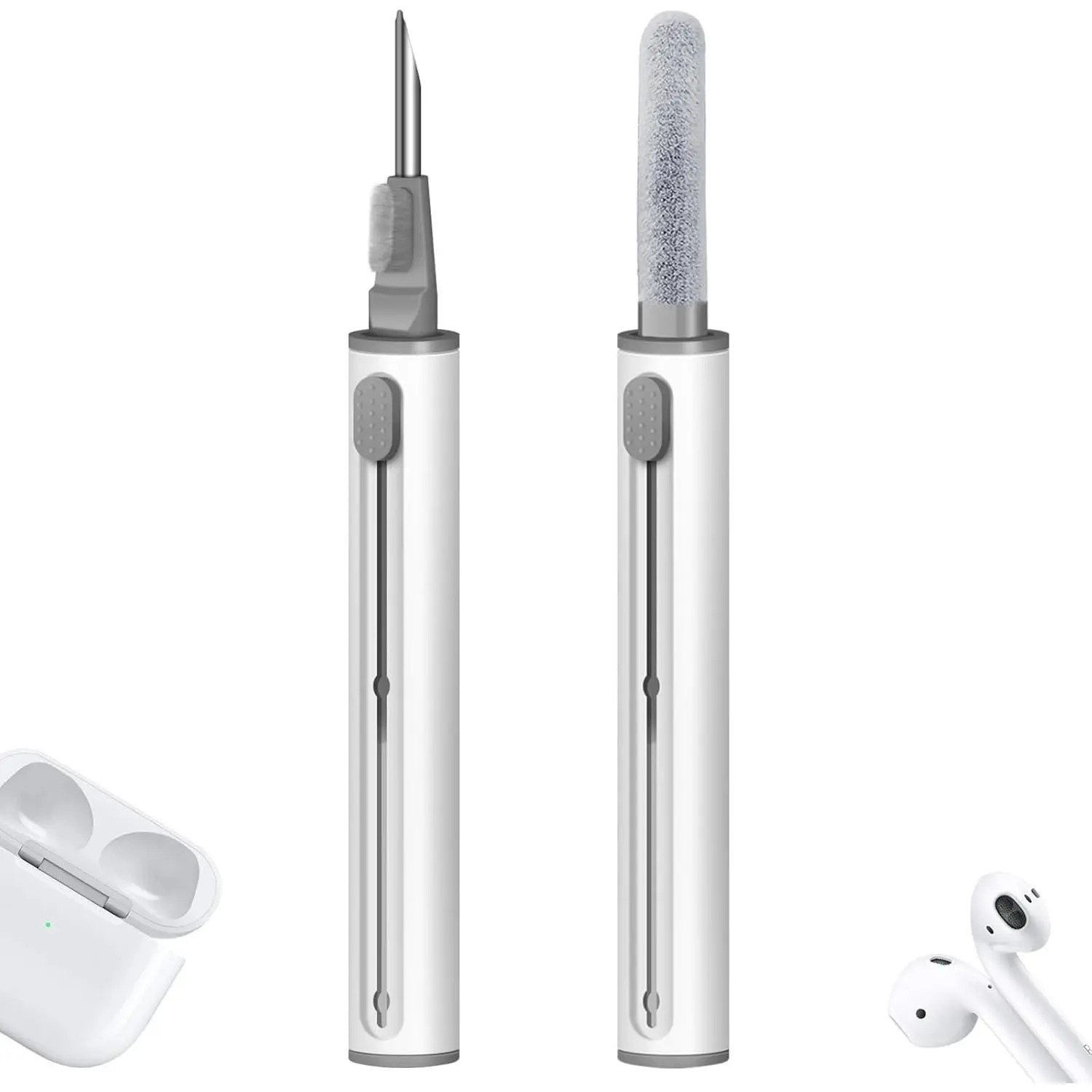 Cleaner Kit for Airpods Pro 1 2 3 Multi-Function 3 in 1 Cleaning Pen with Soft Brush Flocking Sponge for Bluetooth Earphones Case Cleaning Tools, 1 Piece(White)