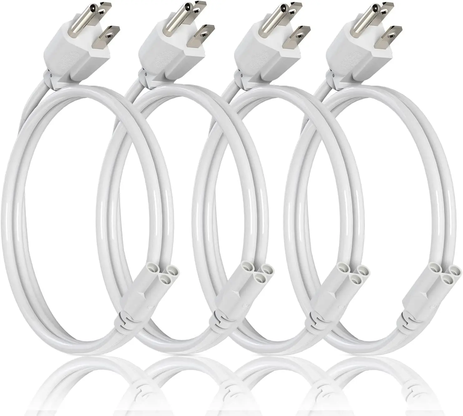 JESLED 4-Pack 2FT T5/T8 Integrated LED Tube Light Fixture - Heavy Duty Extension Cord, 3-Prong US AC Power Cord, 0.6m Anti-Folding Wire, for Garage, Kitchens, Indoor Commercial Lighting
