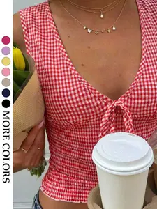 Women's Elegant Plaid Tank Top, Fitted Sleeveless Backless Design, Perfect for Daily Wear, Office, Dates, Versatile Style