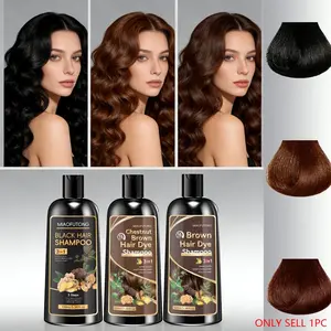 100ml Herbal Infusion 3-in-1 Hair Dye Shampoo, Haircare, Polygonum+Ginger+Ginseng Extracts, Dye-Care-Wash, Ammonia-Free & Gentle, Scalp & Hair Nourish, Long-Lasting Natural Color, 3 Colors, All Hair Types, Unisex, Gender Neutral, Cleansing