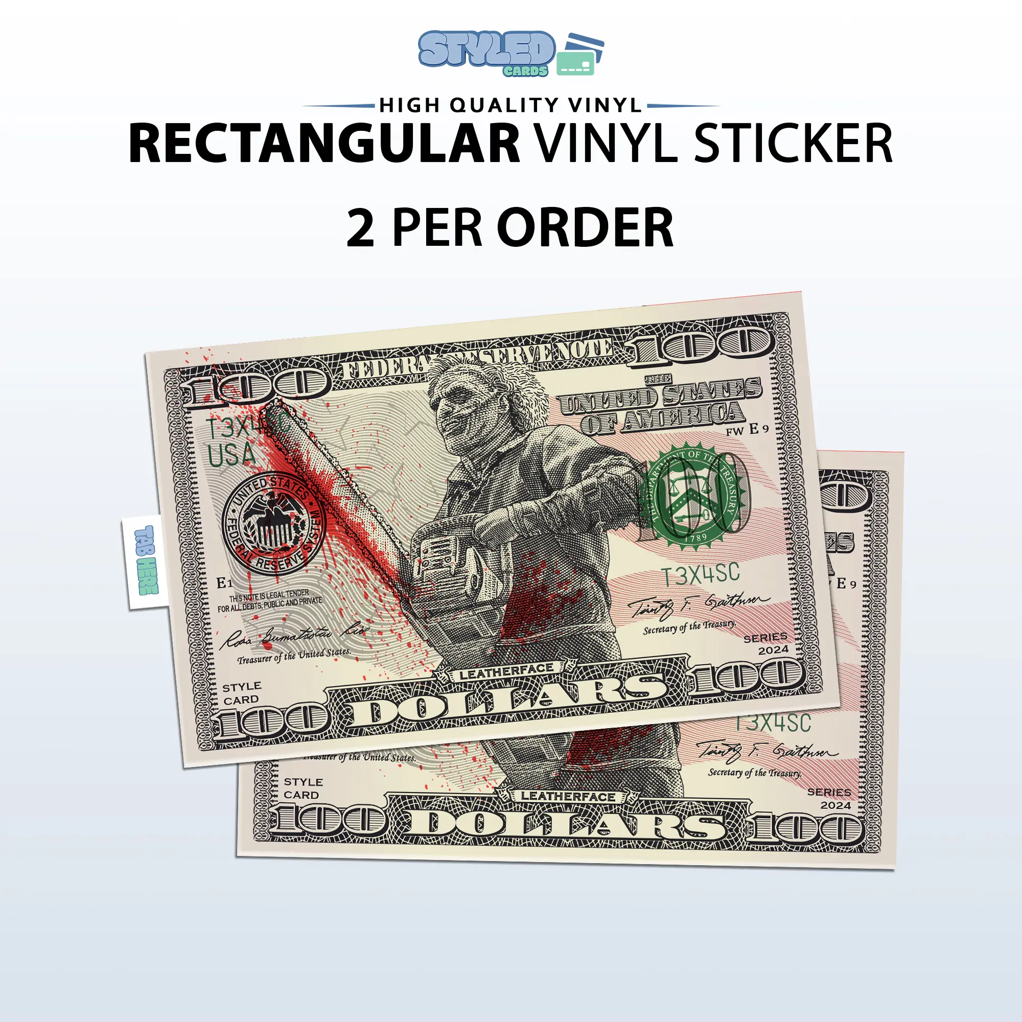 Halloween rectangle vinyl sticker, Leatherface