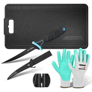 #SpringGlowUp FLISSA 4-Pack Fish Fillet Set with Fillet Knife, Foldable Fish Fillet Board with Clamp, Knife Sharpener and Cut Resistant Gloves, Fish Cleaning Kit for Easy Fish Cleaning, Filleting and Cutting