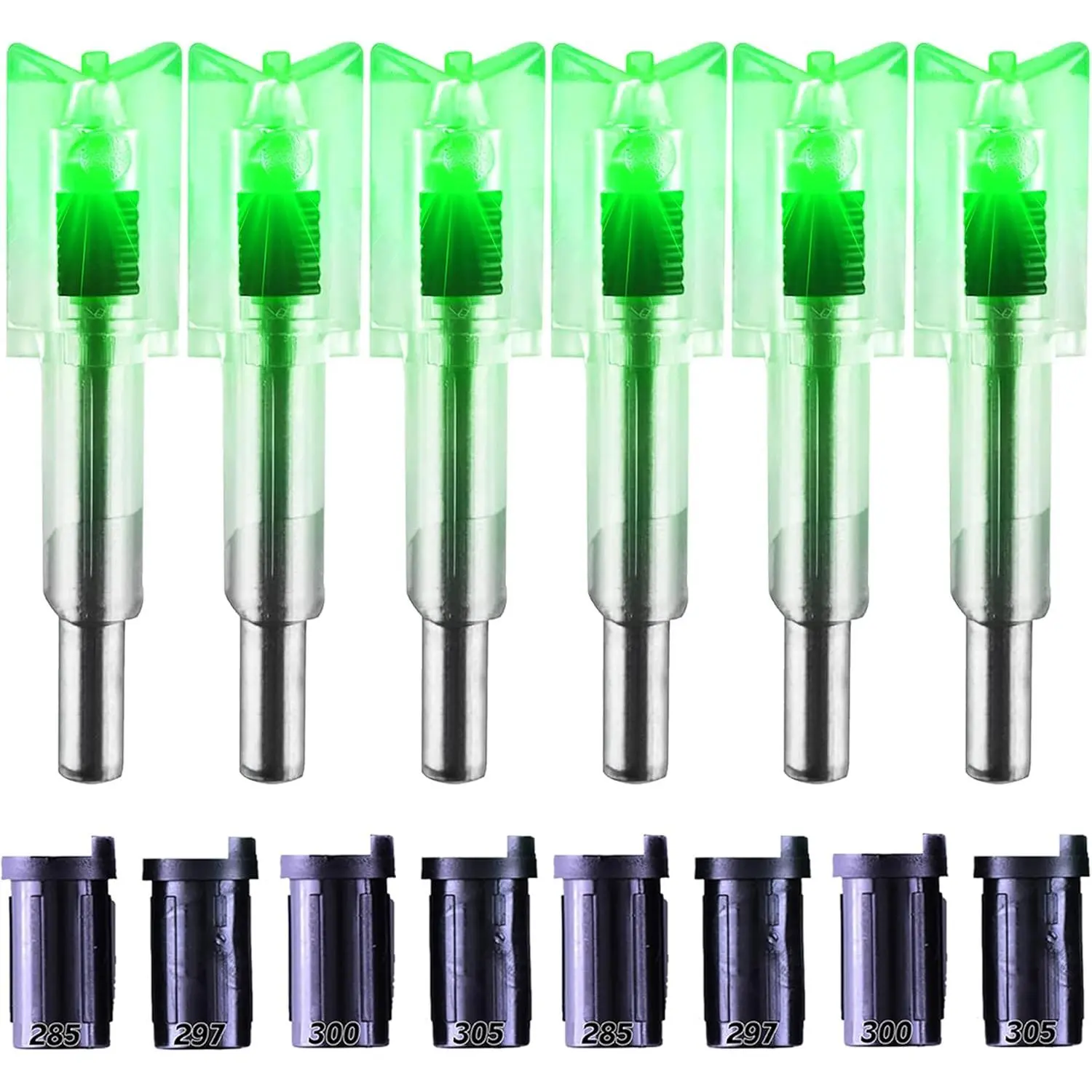 6 Pack Lighted Nocks for Crossbow Bolts with .285/.297/.300/.305 Bushings High-Visibility On/Off Switch Included Durable Long-Lasting archery hunting Arrow Set Arrow Design
