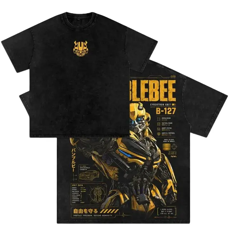Bumblebee B-127 Graphic Tee Vintage Washed Heavyweight Cotton Retro Mecha Streetwear T-Shirt Premium Comfort Oversized Shirt Gift for Sci-Fi Fans