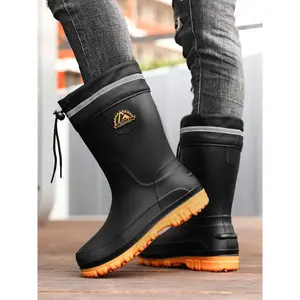Men’s mid-calf German-style rain boots, garden boots, waterproof lace-up shoes suitable for kitchen and outdoor use, durable TPR material, all-season wear