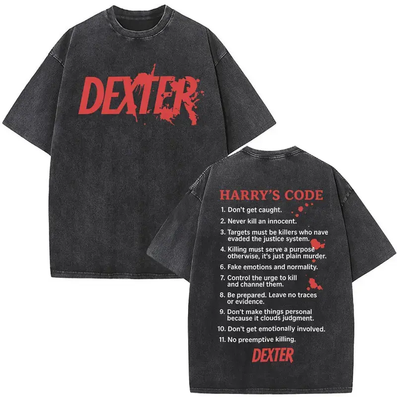 Dexter Morgan Harry's Code Vintage Washed T-shirts Men's Women Clothing Casual Oversized T Shirts Fashion Gothic Cotton T-shirt