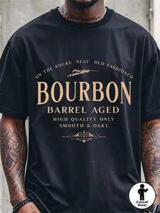 1pc Men'S 100% Quick-Dry Bourbon Graphic T-Shirt - Breathable Crew Neck Short Sleeve, Regular Fit Casual Shirt with Whiskey Design, All-Season for Casual Attire, Ideal Gift for Father'S Day, Mother'S Day & Christmas ( with Golden Lettering)