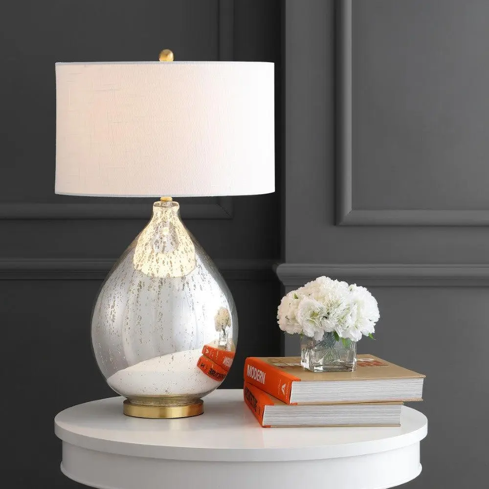 JONATHAN Y Sasha Glass-Metal LED Table Lamp with LED Light Bulb - for Bedroom, Living Room, Dorms
