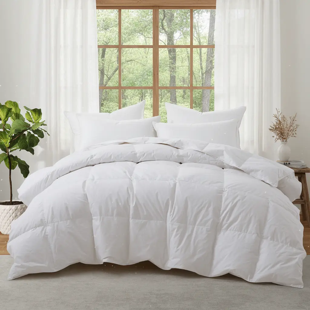 PEACE NEST Luxury Goose Feather Fiber All-Season Duvet - King Size, 300TC Durable 100% Cotton Cover, Breathable Lightweight Warm Hotel-Style White Bedding Gift, Breathable Lightweight Duvet, All-Season Duvets