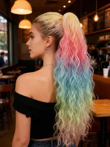 Hair Claw Ponytail Extension 26 Inch Rainbow Colors Long Curly Wavy Pony Tail Clip in Hair Extensions Drawstring Ponytail Synthetic Hair Extensions Natural Look for Party Use