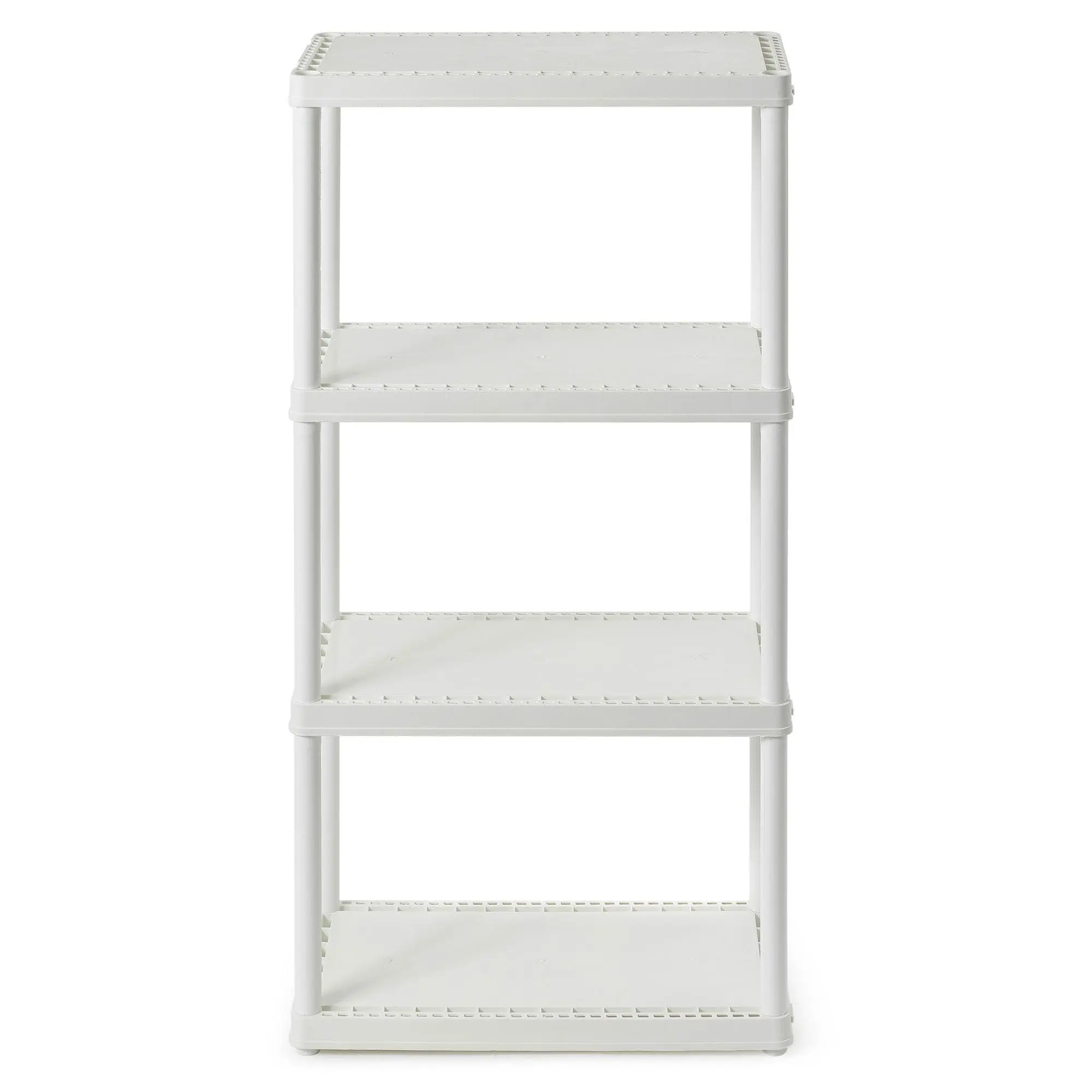 Gracious Living 4 Shelf Fixed Height Solid Light Duty Resin Storage Unit, White Lightweight Organiser