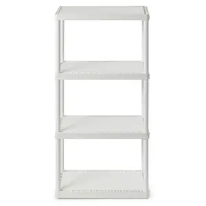 Gracious Living 4 Shelf Fixed Height Solid Light Duty Resin Storage Unit, White Lightweight Organiser