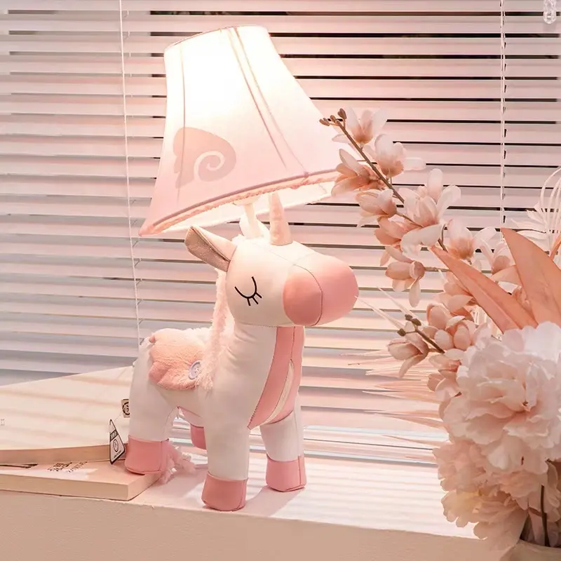 Unicorn Child Table Lamp with Pink and White Design, On/Off Switch, 120V Input Voltage night light color