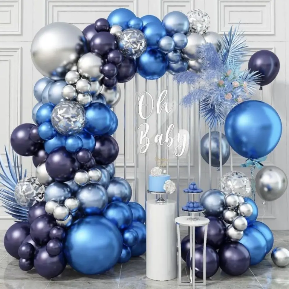 94Pcs Navy Blue, Dark Blue & Silver Balloon Arch Kit, Metallic Royal Blue, Light Blue, Silver Confetti Balloon Garland Set for Birthday, Wedding, Graduation Party Decorations