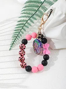 Trendy MAMA Silicone Keychain Bracelet | Rainbow Leopard Print Bag Charm | Hands Free Wristlet for Busy Moms | Keychain Accessory