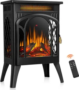 17 inch Electric Fireplace Stove Heater, 5100 BTU Freestanding Portable Fireplace with Remote & Timer, Temp Control, 4 Flame Colors, 500W/1500W, for Living Room, Bedroom, Black