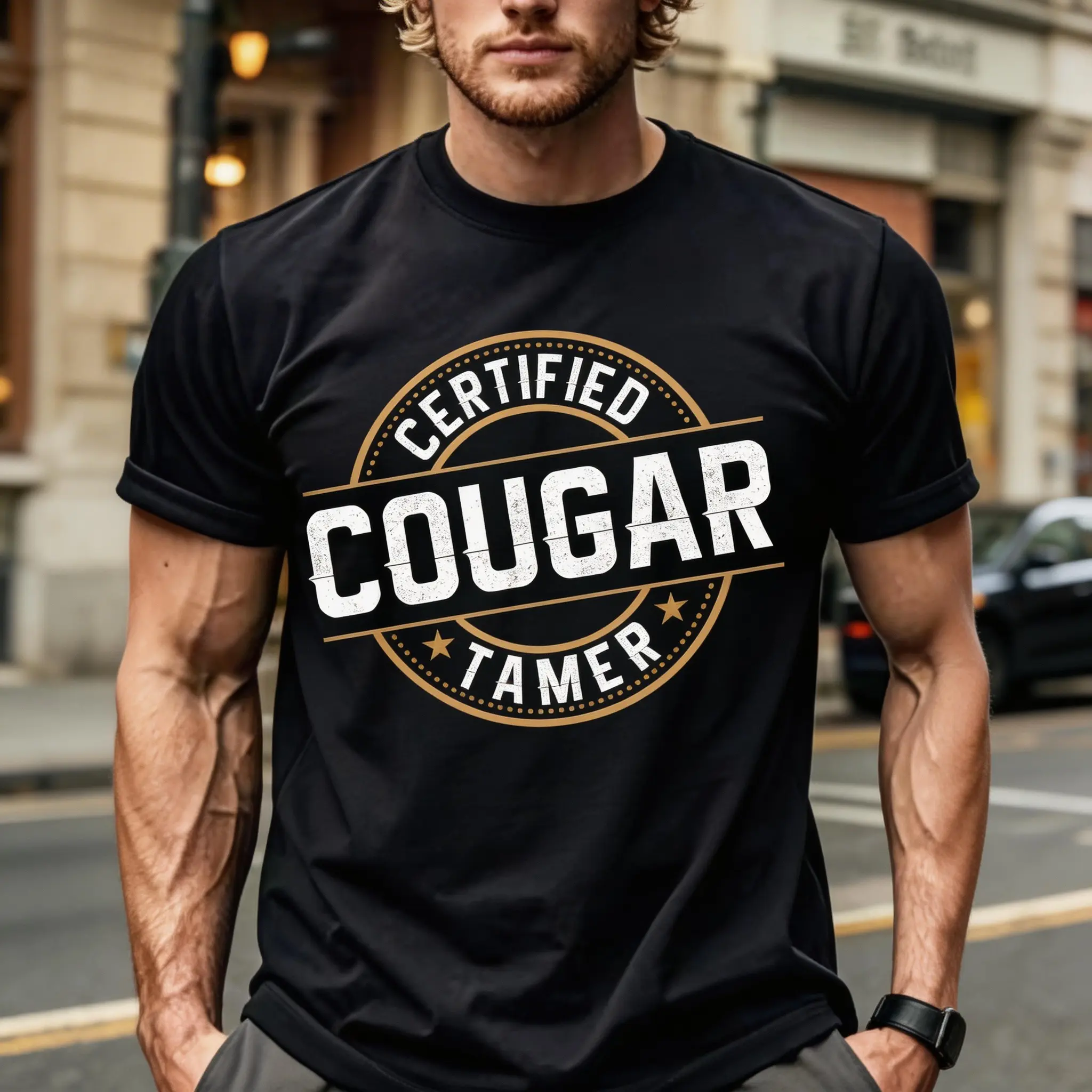Men's Certified Cougar Tamer Graphic Cotton Round Neck Short-Sleeve Casual T-Shirt - Sensitive Skin-Friendly, Moisture-Absorb Menswear Top, Shortsleeve
